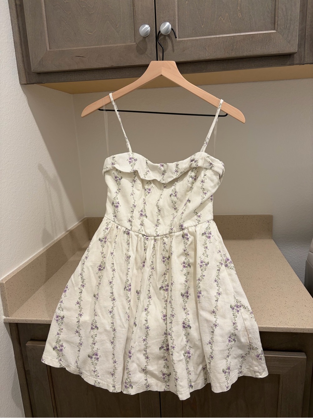 Ivory Floral Spaghetti-Strap Casual Dress